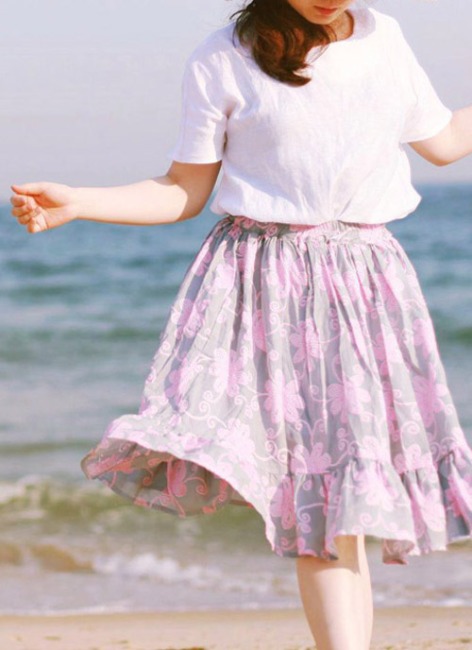 [2114] Pastel Gray &amp; pink Skirt