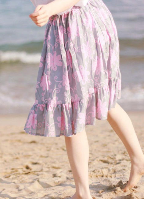 [2114] Mom_ Pastel Gray &amp; pink Skirt